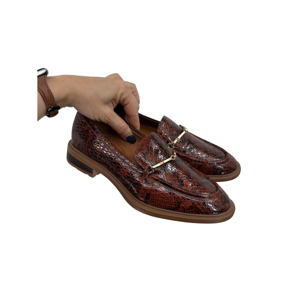 Franco Sarto Eda Bit Buckle Leather Loafers Womens Size 6 Snake Embossed Brown